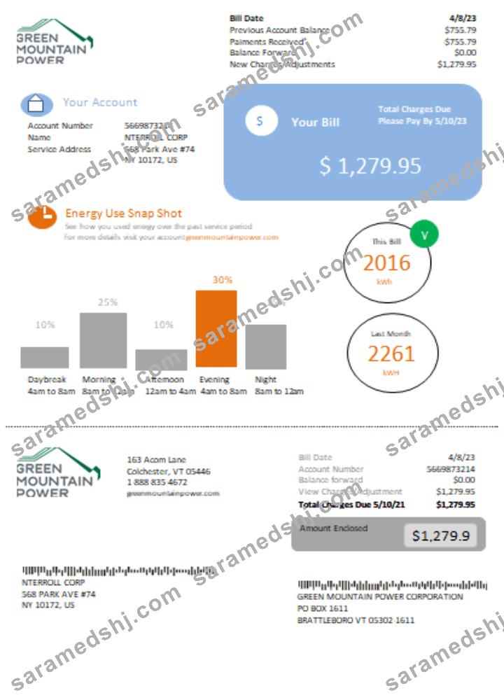 Vermont Green Mountain Power electricity utility bill SCR